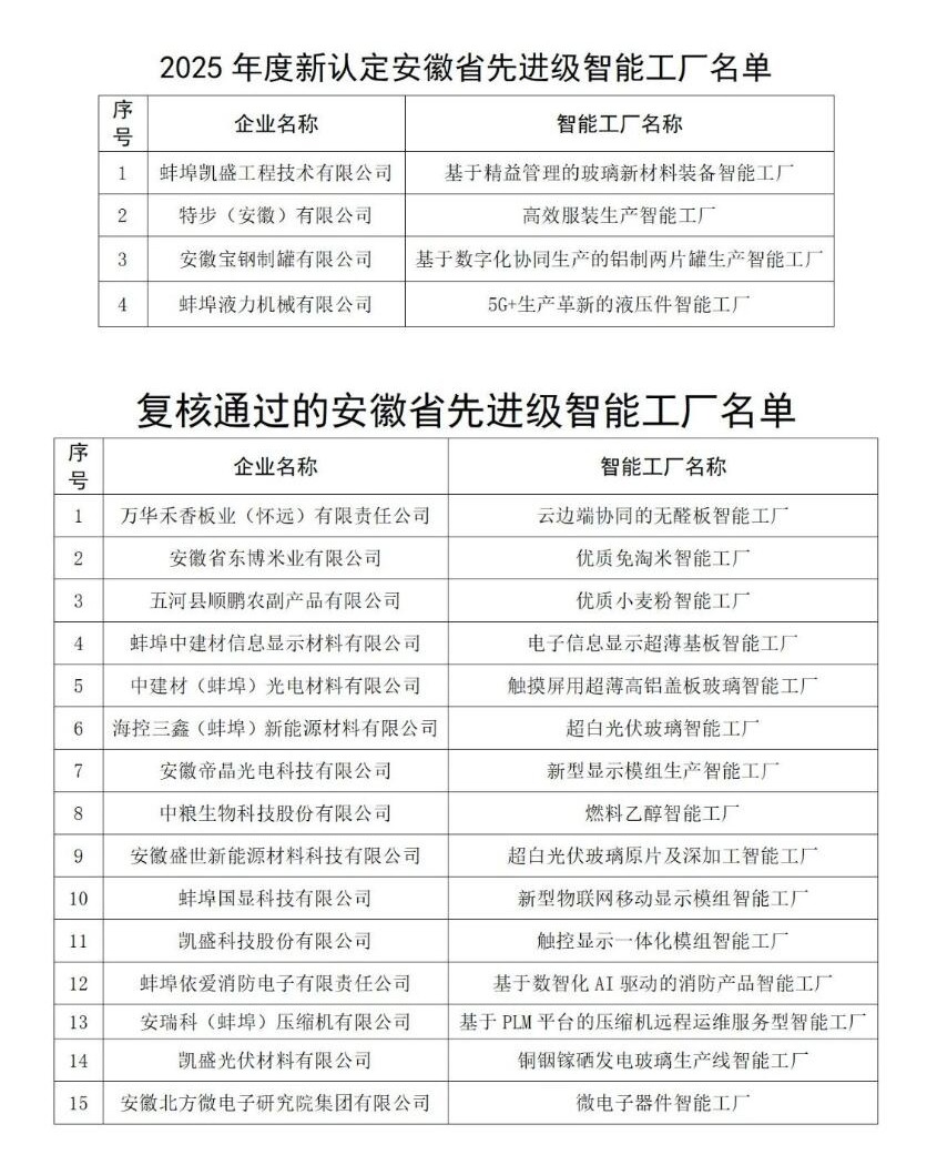蚌埠市新认定4个省先进级智能工厂(图1)